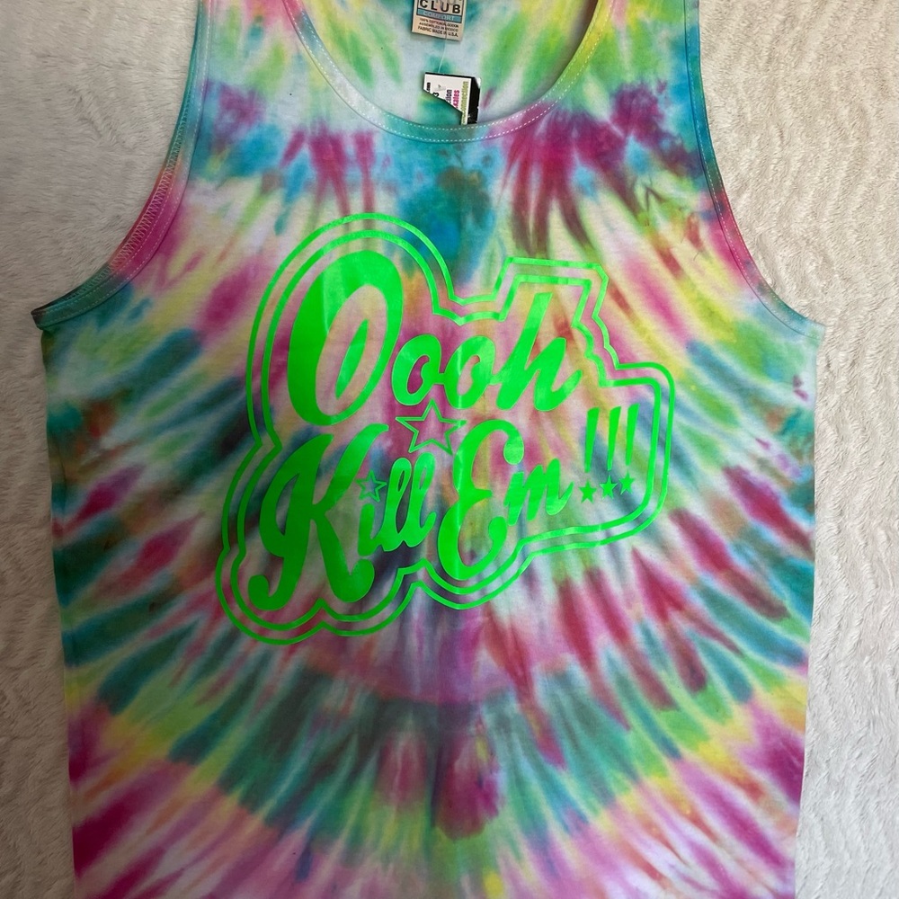 Tie-Dye Tank Top with Neon Green Print